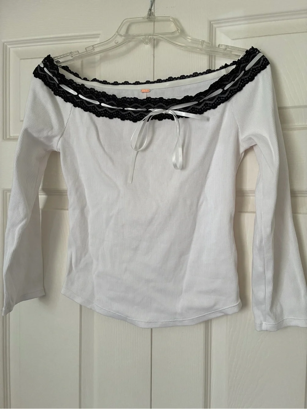Free People Lace in Love Ribbon Weave Off the Shoulder Ribbed Top. Size M